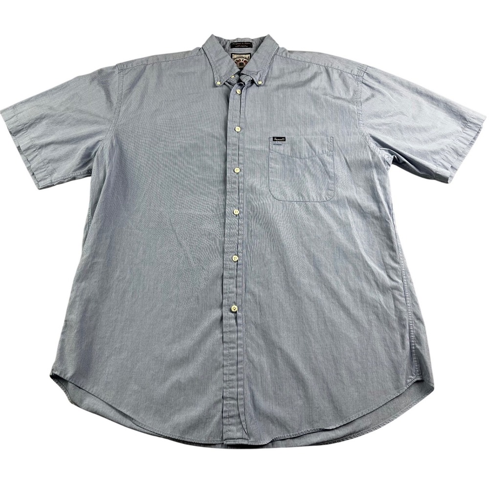 Faconnable Mens XXL Blue Micro Gingham Short Sleeve Cotton Button Down Shirt